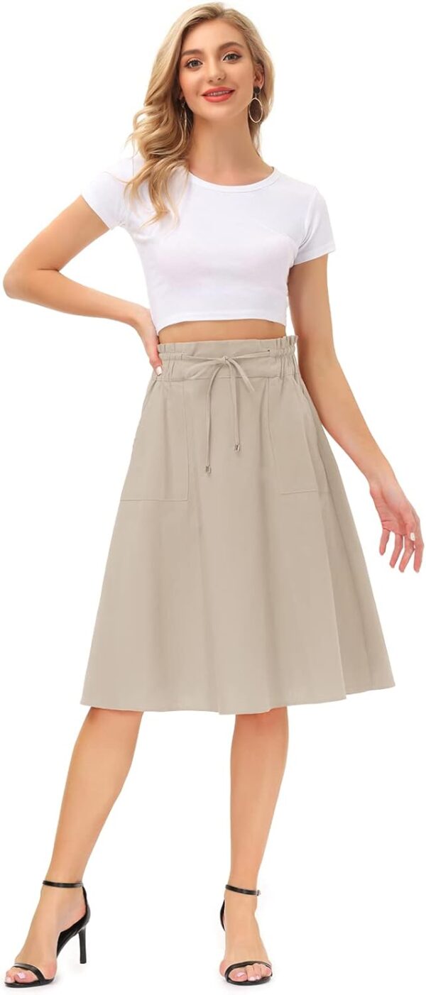 Best women's linen A-line midi skirt with frill and tie waist details