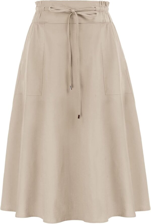Best women’s linen A-line midi skirt with tie waist and pockets