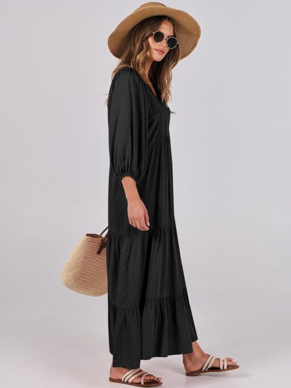 ANRABESS women's bohemian floral maxi dress with puff sleeves in a flowy style