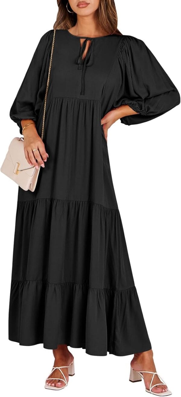 ANRABESS women's bohemian maxi dress with floral prints and puff sleeves