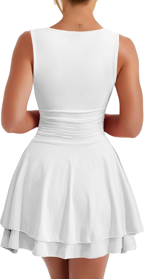 Best boat neck mini dress with ruffle hem, sleeveless design