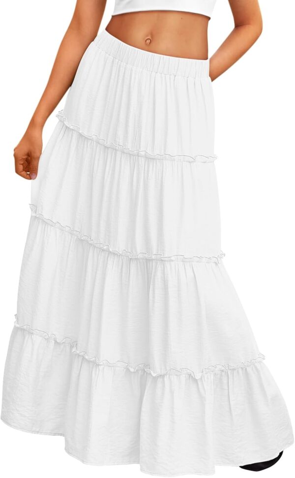 Bohemian high waist maxi skirt in a tiered A-line style for women