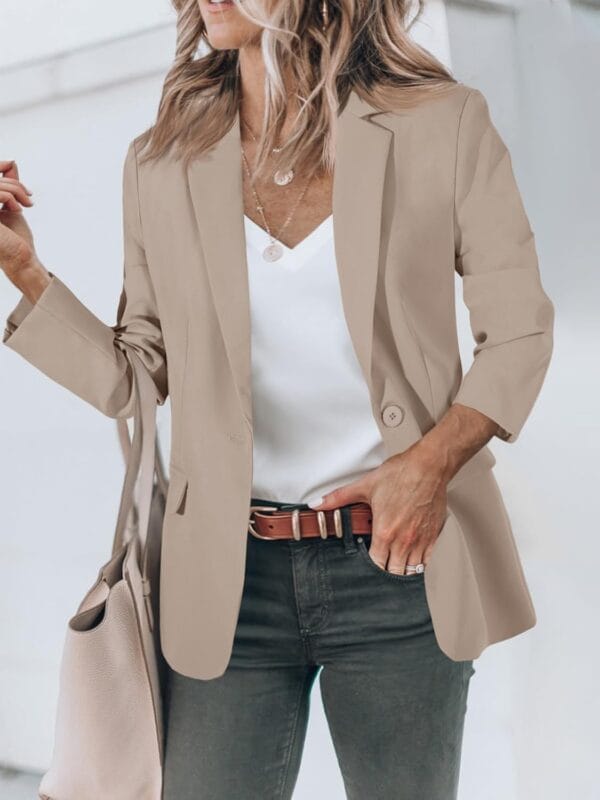 Open front long sleeve women's blazer for work in black
