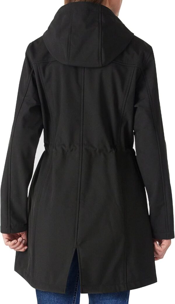 Lightweight women's hooded rain jacket in stylish navy blue, fleece lined