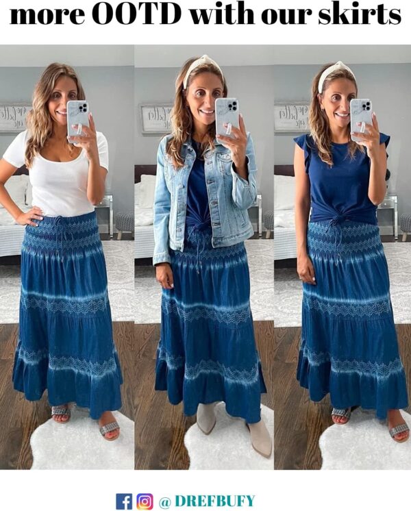 Women's high waist pleated maxi skirt in elegant denim design