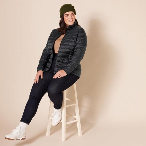 Lightweight women's packable long sleeve puffer jacket in pink, water-resistant