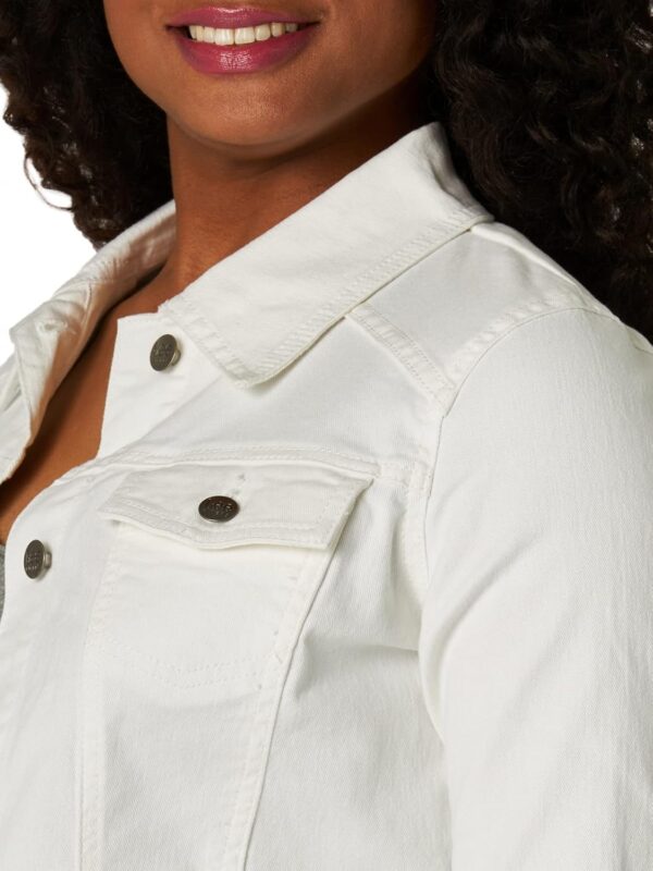 Plus size women's stylish blue denim jacket front view