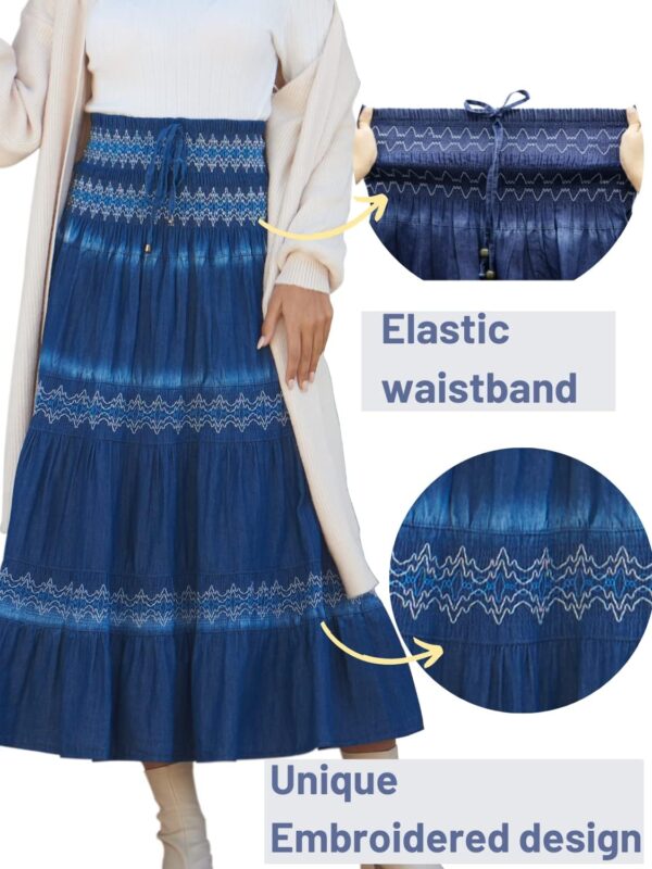 Women's high waist pleated maxi skirt in elegant denim design