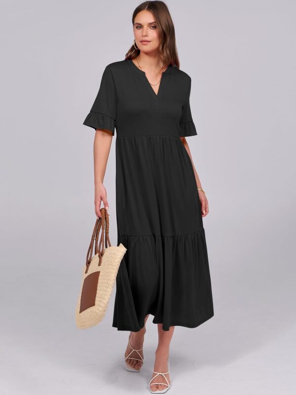 Women's flowy ruffle V-neck maxi dress in vibrant summer colors