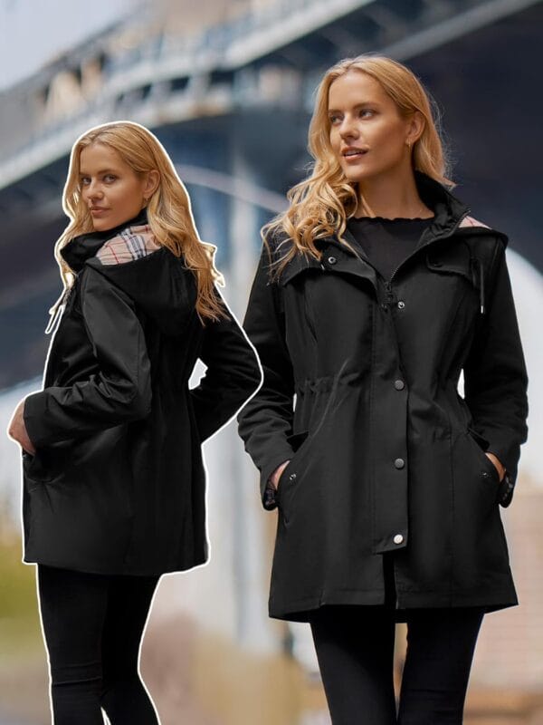 Best women's waterproof rain jacket in stylish blue color on display