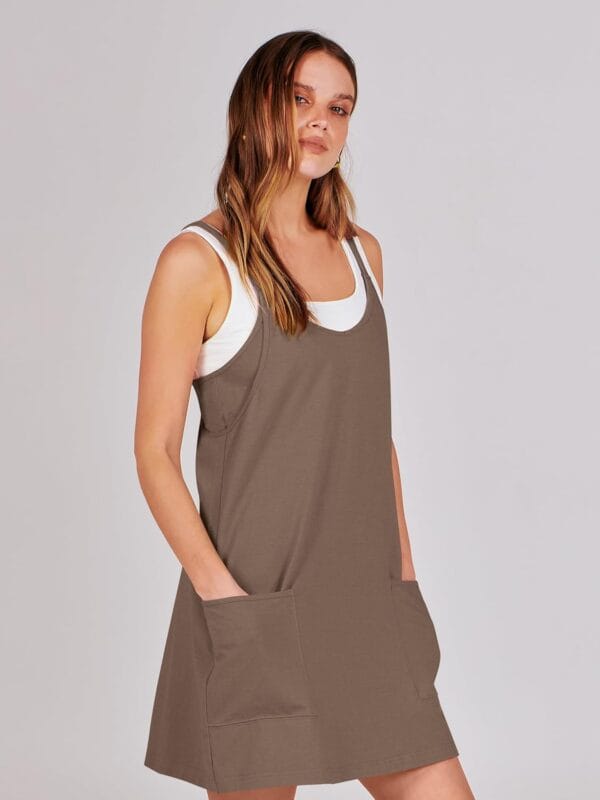 Women's summer tennis dress featuring built-in shorts and athletic fit