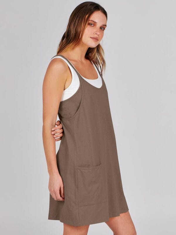 Women's summer tennis dress with built-in shorts, front view