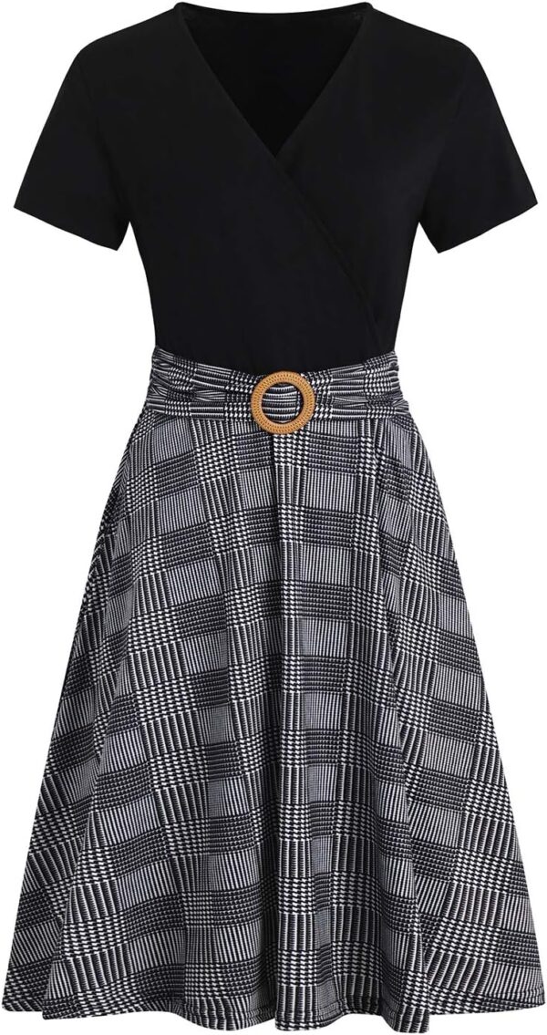 Elegant criss-cross V neck work dress for women in casual fit with pockets