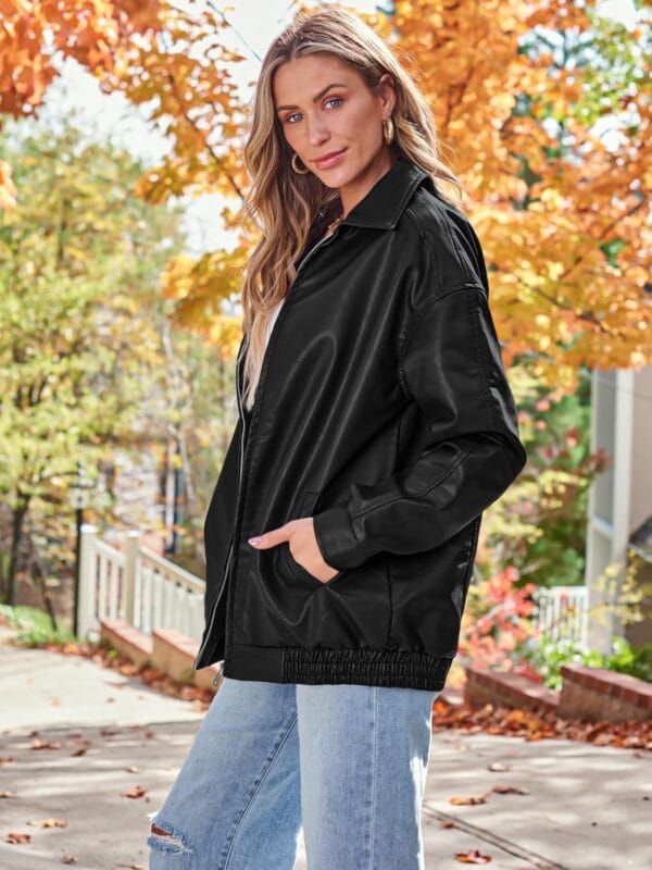 Best oversized faux suede leather jacket for women in stylish black
