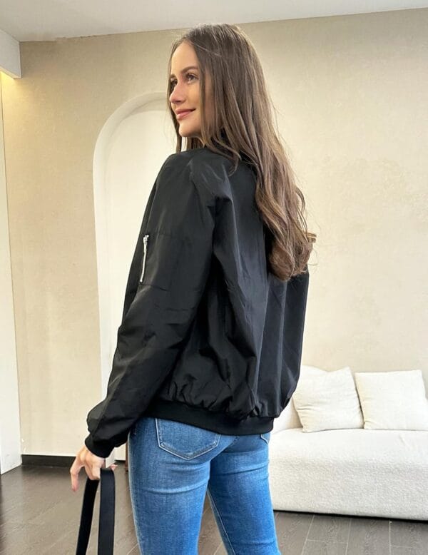 Best lightweight women's bomber jacket in casual zip-up style, front view