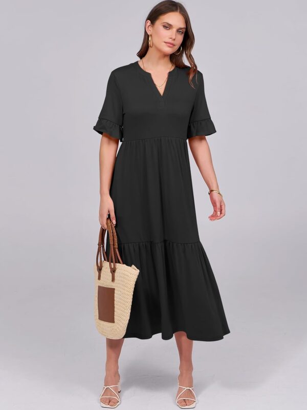 Women's flowy ruffle V-neck maxi dress in summer style