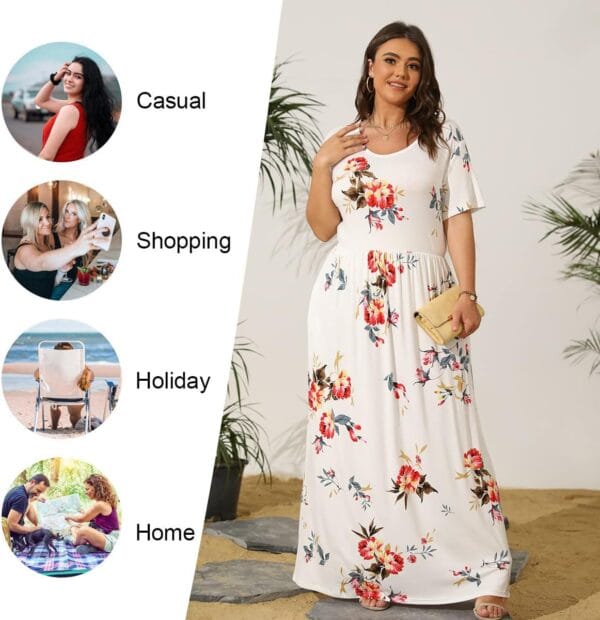 Plus size maxi dress with floral print and short sleeves in XL-6XL