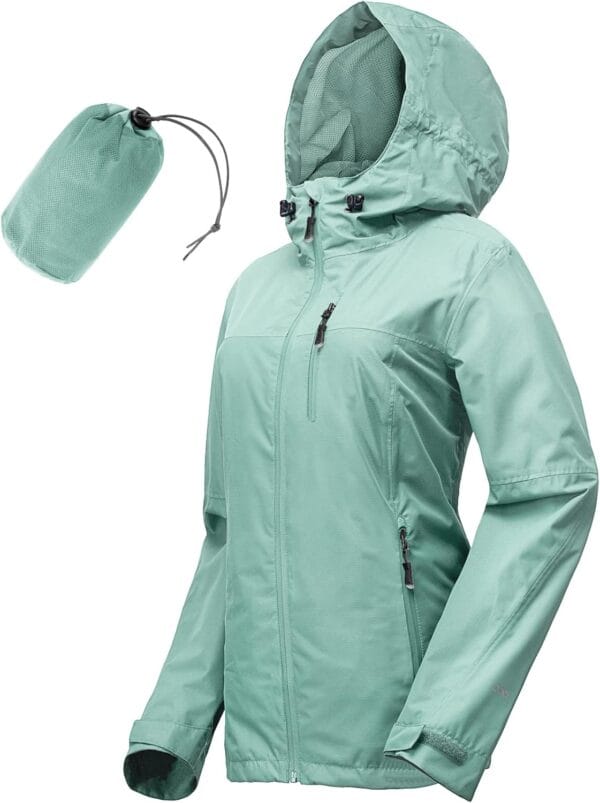 Lightweight waterproof rain jacket for women in bright color with hood