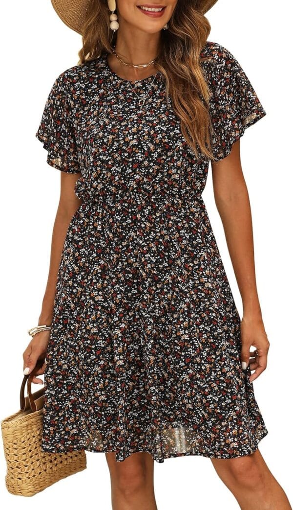Women's chiffon flutter sleeve bohemian floral summer dress