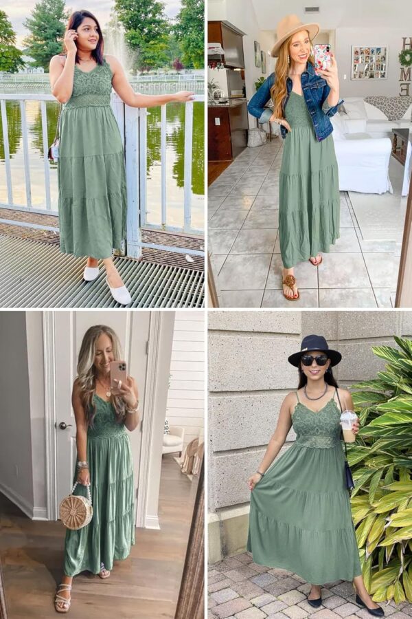 Women's crochet lace summer maxi dress in white with spaghetti straps