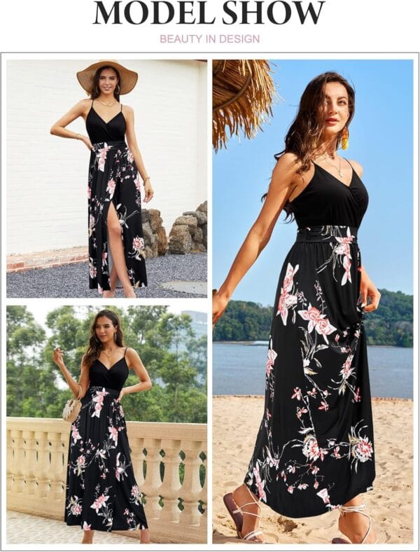 Floral maxi dress with spaghetti straps for women, perfect for summer outings