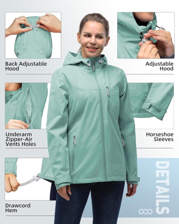 Lightweight waterproof rain jacket for women in vibrant blue color