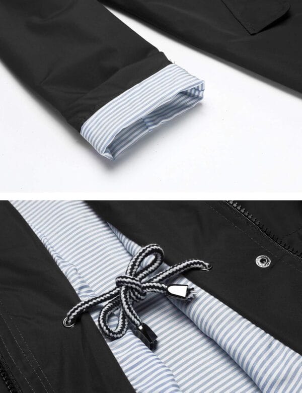Women's waterproof trench coat with hood, ideal for travel