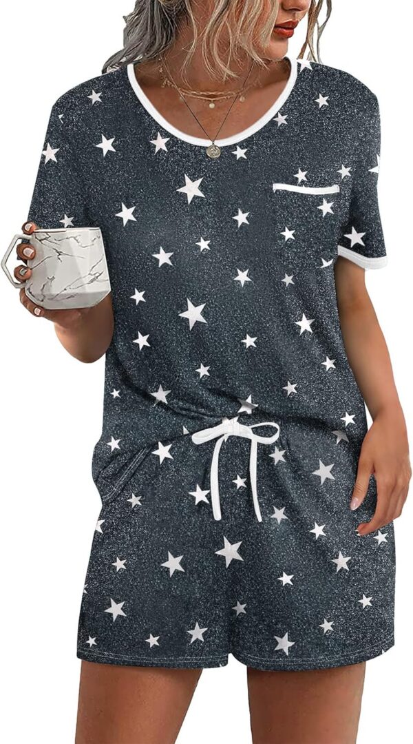 Women's soft short sleeve pajama set in relaxed fit with floral pattern