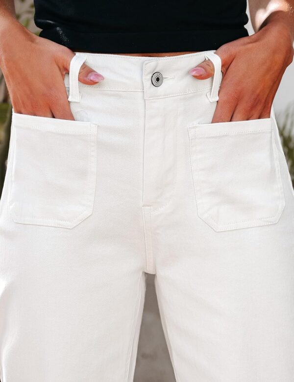 Best high waisted wide leg jeans in cropped flare style, front view