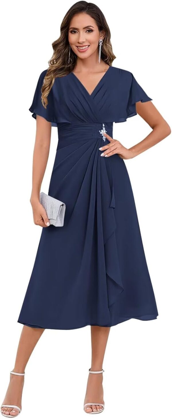 A-Line V-Neck evening dress for mother of the bride with flutter sleeves