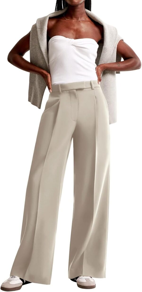 High-waisted women's wide leg business casual pants with pockets