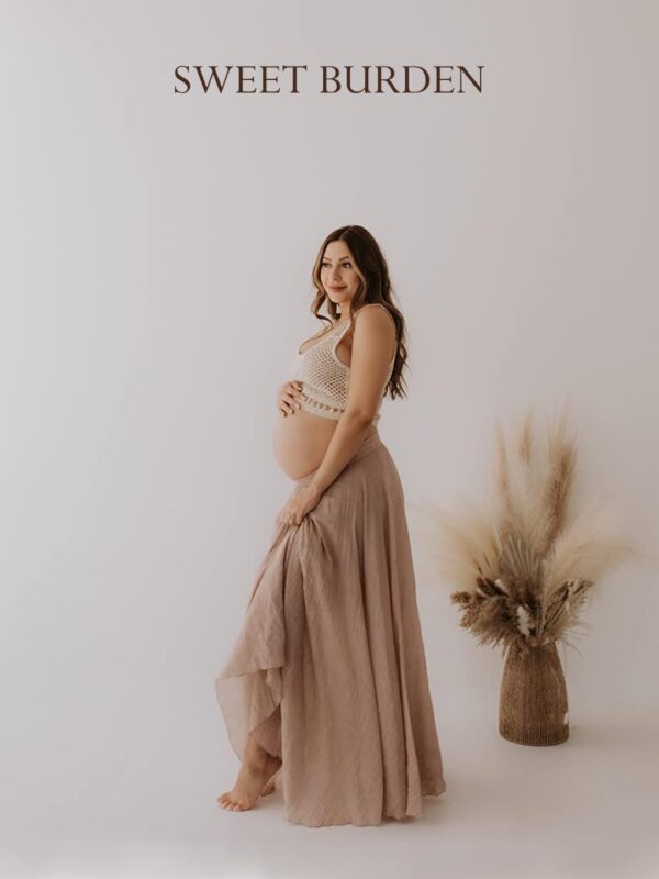 Women's flowy cotton linen casual maxi skirt in light color