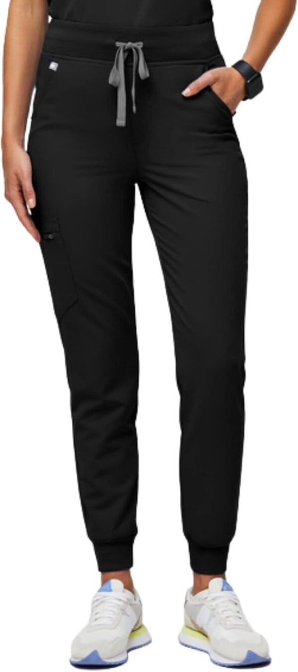 Slim fit high waisted jogger scrub pants for women with six pockets