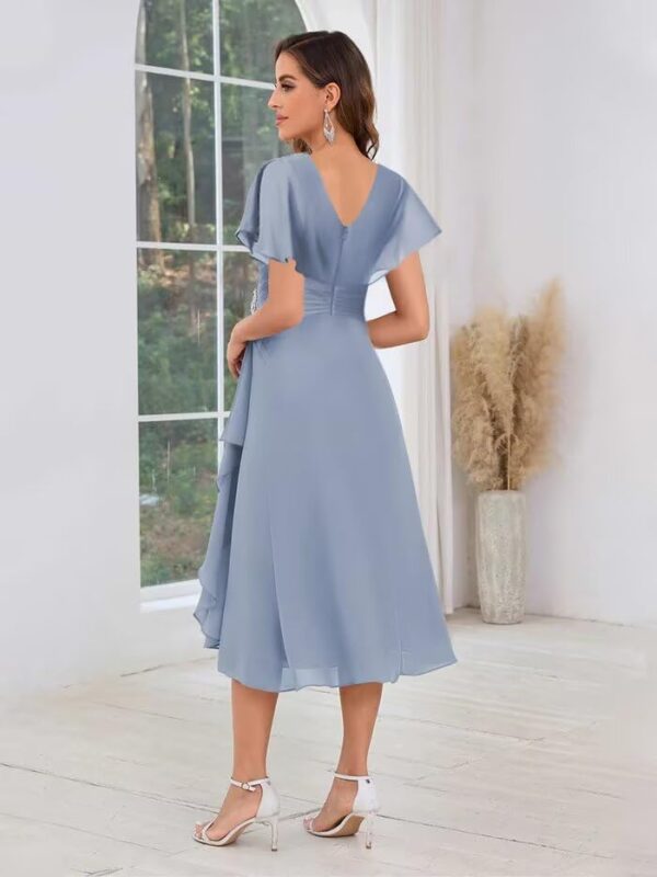 A-line V-neck evening dress with flutter sleeves for mother of the bride