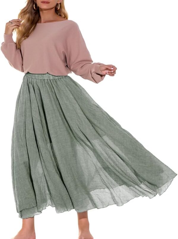 Women's bohemian maxi skirt in cotton linen with elastic waist, front view