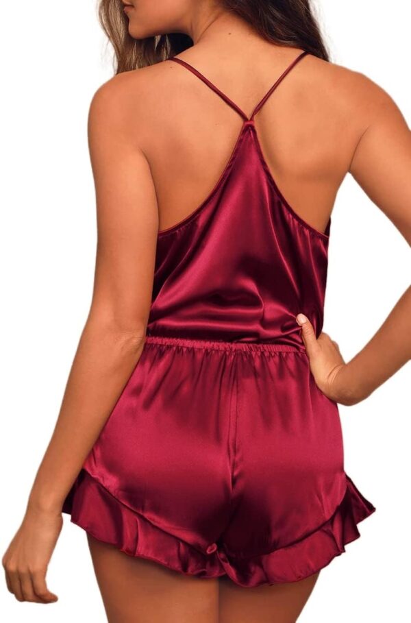 Silk satin tropical print pajamas cami and shorts set for women