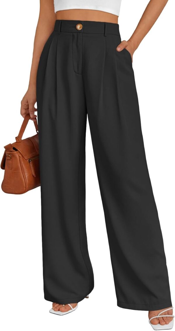 High waisted wide leg dress pants for women in navy blue