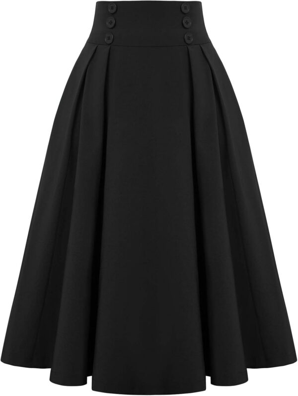 Vintage high waisted midi skirt with pleats and pockets, front view