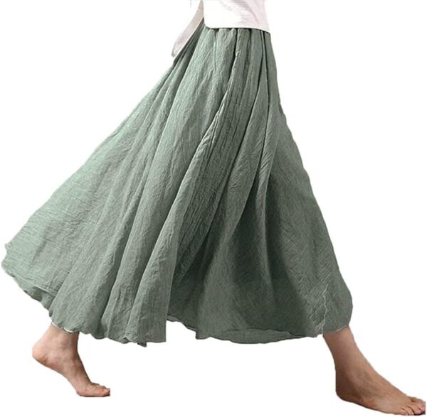 Women's bohemian maxi skirt in cotton linen with elastic waist, front view