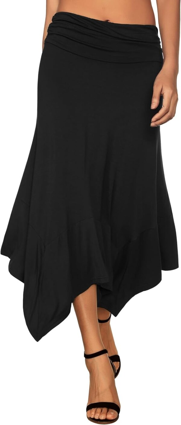 Women's boho flowy midi skirt with handkerchief hemline in floral print
