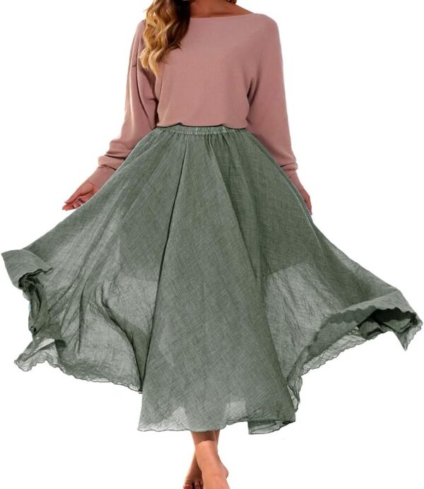 Women's bohemian maxi skirt in cotton linen with elastic waist