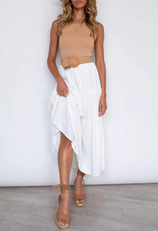 Women's premium A-line elastic waist flowy summer maxi skirt