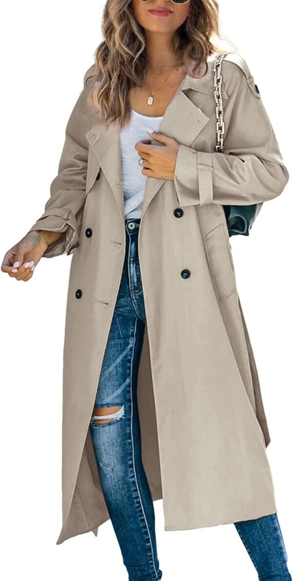 Best women's trench coat in beige with double breasted design and belt detail
