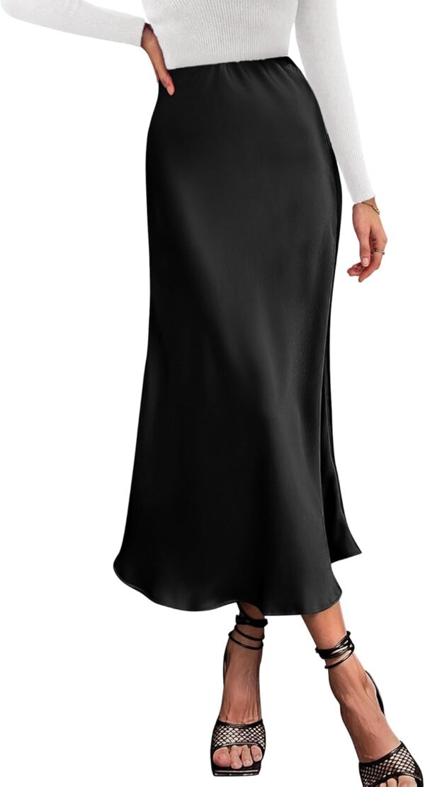 Elegant high waist satin midi skirt in flowy A-line design