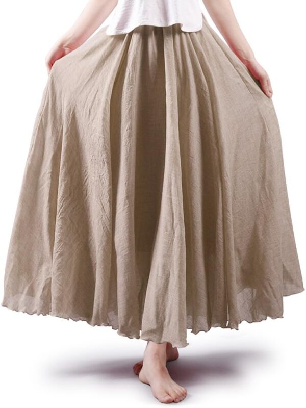 Women's flowy cotton linen maxi skirt front view for summer style