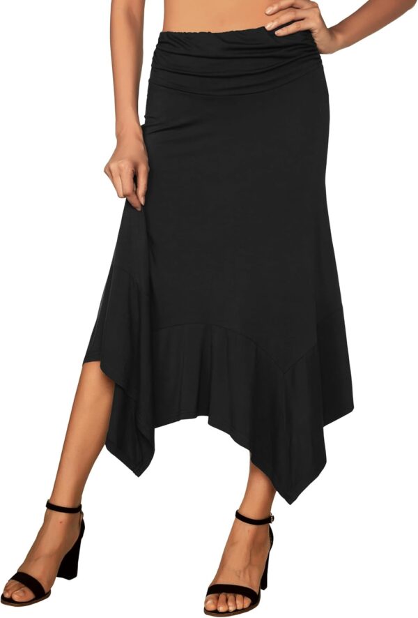 Women's boho flowy midi skirt with handkerchief hemline in floral pattern