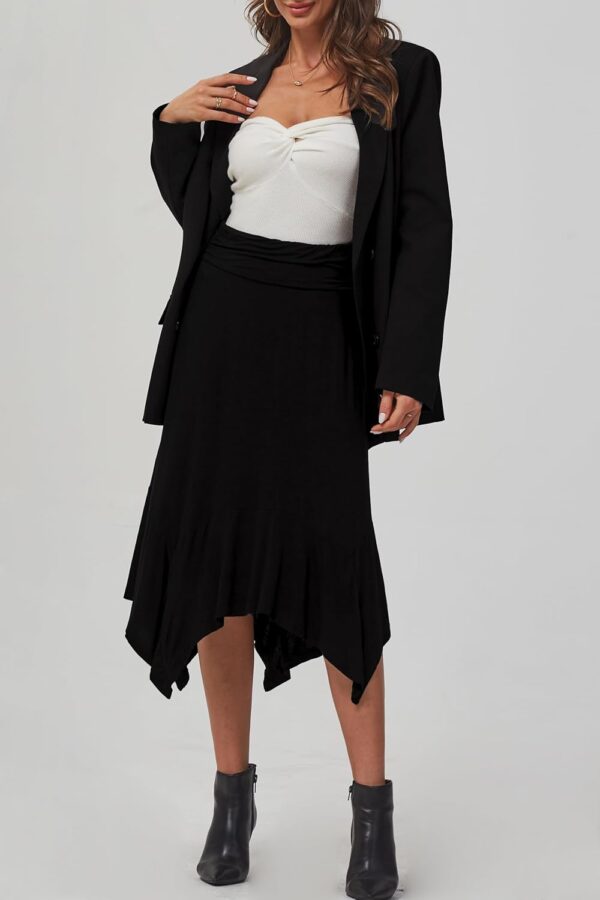 Women's boho flowy midi skirt with handkerchief hemline