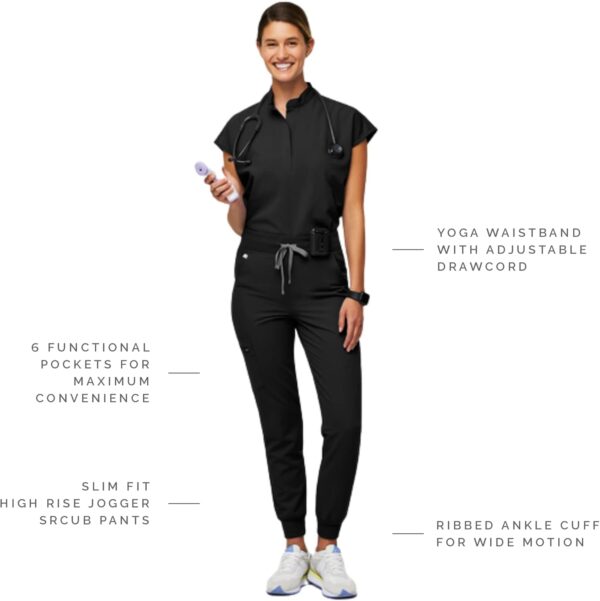 High waisted jogger scrub pants for women with six pockets and slim fit
