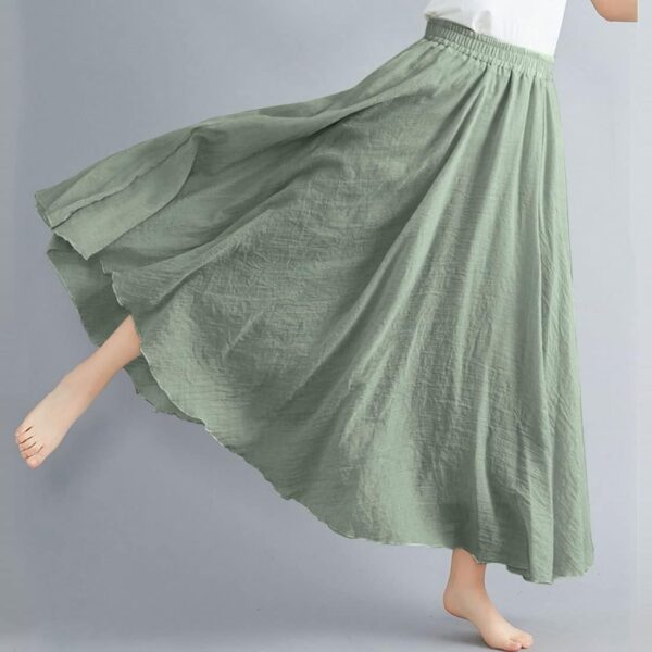 Women's cotton linen bohemian maxi skirt with elastic waist in natural light