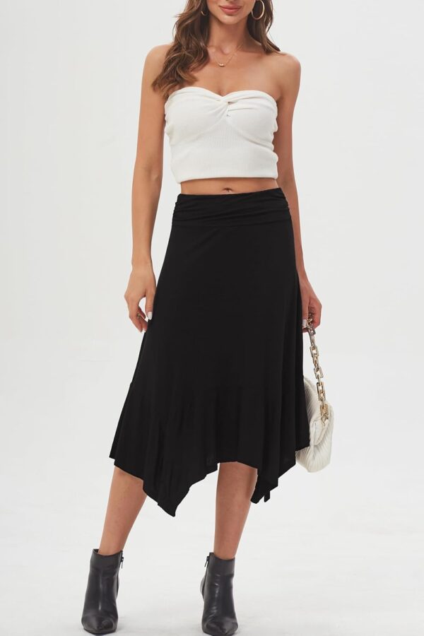 Women's boho flowy midi skirt with handkerchief hemline details